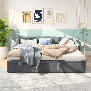 Schlafsofa aus grauem Samt – 90 x 200 cm – Elegantes und funktionales Design - Grau