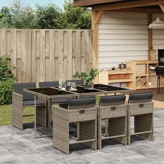 Best Möbel Gartenmöbel Set Balkonmöbel-Set 7-tlg. Garten-Essgruppe mit Kissen Grau Poly Rattan - Gartenmöbelgarnituren Cloris Neu6920172 3parcel - Grau