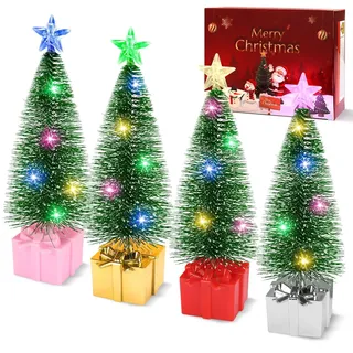 4 Stück LED Mini Weihnachtsbaum,Tannenbaum Künstlich Klein,Bunte Lichter Weihnachtsbaum,Mini Weihnachtsbaum mit Led,Mini Weihnachtsbaum mit Beleuchtung,Weihnachten Deko (Grün)