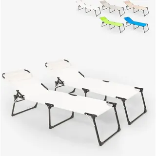 2er Set Liegestühle Strandliegen Sonnenliegen aus Aluminium für Strand und Garten Mauritius - Weiß - Weiß