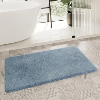 Homie Living Porto Azzurro Badteppich, 80 x 150 cm, Rauch blau | Badematte kuscheliger Flauschiger weicher Flor l rutschfest und Waschbar