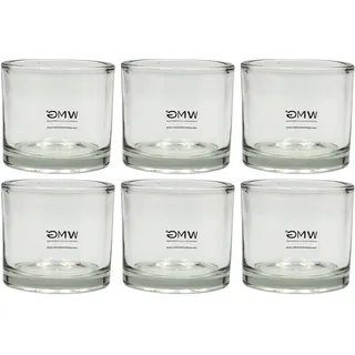 Dekohelden24 Windlichtglas/Teelichtglas im 6er Set, klar/transparent aus Glas, schlicht und elegant, Größe: H/Ø ca. 8 x 9 cm