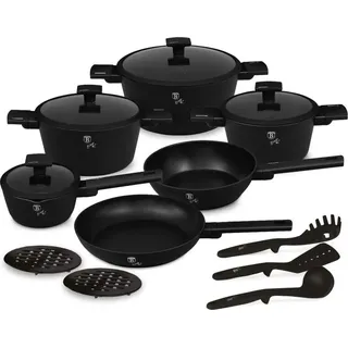 Geschirrset mit Titanoberfläche 15 Stück Matte Black Collection - Schwarz