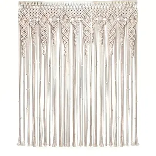 Boho Makramee Vorhang 100 x 200 cm, Türvorhang Baumwolle Handgefertigt, Raumteiler Vorhang Hängend, Makramee Wandbehang Groß, Fadenvorhang Tür für Balkon, Terrassentür, Wohnwagen Deko (Style B)