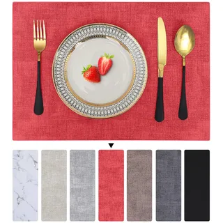 Homaxy Tischsets Abwaschbar 4er Set, Wasserdicht Tischset, Platzsets Abwischbar Doppelseitigen, Platzset Leder, rutschfest Platzdeckchen, Schön Tischuntersetzer, Rot