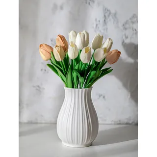 NUPTIO Weiß Keramik Blumen Vase: 16cm Boho Pampasgras Vasen für Wohnzimmer Schlafzimmer Küche - Aesthetic Modern Blumenvase für Fensterbank Tischregal Couchtisch