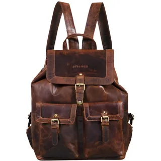 STILORD 'Nora' Großer Lederrucksack Vintage Hochwertiger Daypack 13.3 Zoll Rucksack-Handtasche für Schule Office Uni Freizeit Büro Echtes Leder für Damen und Herren, Farbe:zamora - braun