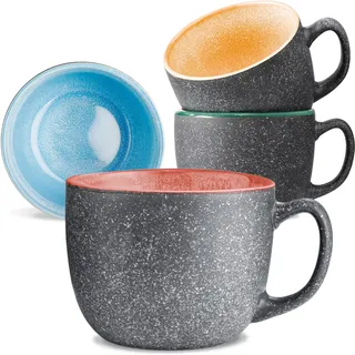 Cosumy Kaffeetassen 4er Set Groß aus Keramik 350ml – Steingut Dickwandig - Moderne Kaffeebecher - Handgefertigte Reaktive Glasur Bunt - Hält Lange Warm - Große Kaffee Tassen - Coffee Mugs