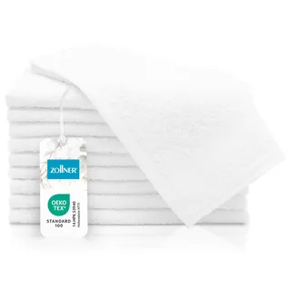 ZOLLNER 10er Set Gästehandtücher - kleine und Flauschige Handtücher in 30x50 cm - waschbar bis 95°C - Baumwolle - in weiß - Hotelqualität - Oeko Tex® Zertifiziert