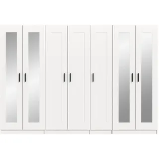 Inn.Furn Kleiderschrank in weiß 280 x 194 cm skandinavisch, Wäscheschrank 7-türig mit Spiegel , Weiß , Holzwerkstoff , Nachbildung , 280x194x56 cm , Schlafzimmer, Kleiderschränke
