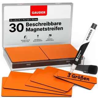 GAUDER Magnetstreifen beschreibbar | Magnetschilder zum Beschriften | Magnetkarten für Kanban Board, Whiteboard & Tafel