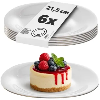 KADAX 6er Set weiße Dessertteller mit Goldrand, Teller-Set, Kuchenteller aus verstärkten Glas, moderne Frühstücksteller, Speiseteller für Kuchen (Weiß/Gold)