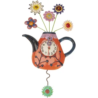 Enesco P9014 Wanduhr, Teekanne mit Blumen, Harz, 42 cm, Rot