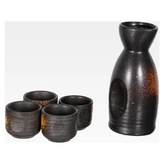 Japanische Porzellan-Sakeflasche mit Keramik-Sakegläsern - Sake-Servierset mit Tokkuri-Flasche und Ochoko-Bechern für Heißgetränke