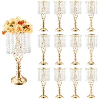 VEVOR 12 STK 49 cm hoher Blumenständer aus Kristallglas für Hochzeiten, Metallvase für Hochzeitsmittelstücke, goldene Blumenhalter, Blumenständer für Tische, Hochzeitsessen, Partys