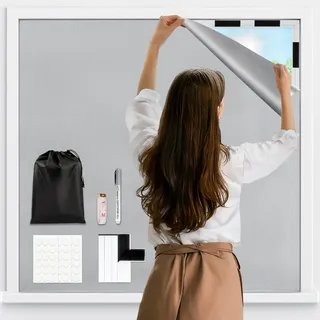 Fenster Verdunkelung 200x148cm, Dachfenster Verdunkelung Innen Sonnenschutz Fenster Ohne Bohren, Verdunklungsstoff Hitzeschutz Außen, Verdunkelungsfolie Thermofolie Meterware für Schlafzimmer Weiß