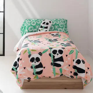 Panda garden Bettbezug set 2 teiliges 155 x 220 cm 100% Baumwolle Hergestellt in Europa - Rosa