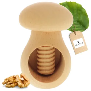 HOFMEISTER® Nussknacker Holz Pilzform naturbelassen – Walnüsse knacken mit wenig Kraft, Schraubgewinde, Buche unbehandelt, 10 cm, Handarbeit (1 Stück)