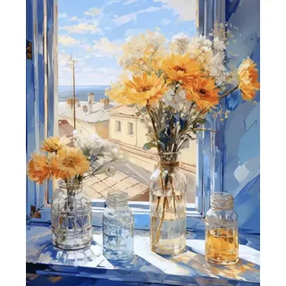 SULISO Malen Nach Zahlen Erwachsene Blume DIY Handgemalt Ölgemälde Kits für Kinder Anfänge Geschenke Kits für Mädchen Frau Geschenk Haus Deko 40x50CM,Gänseblümchen