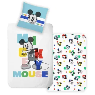 Disney Home Mickey Kinder Wendebettwäsche Set 135x200 - Kopfkissenbezug 80x80 - Super weiche Renforce 100% Baumwolle, 2-teilig Mickey Bettwäsche, Weich und angenehm auf der Haut