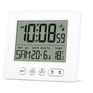 Teepacioka Digitaler Funkwecker mit 2 Weckzeiten, Automatische Zeit, Funkuhr, 5-Minuten Snooze, Temperaturanzeige, 2 x AAA-Batterie (Nicht im Lieferumfang enthalten) (Weiß)