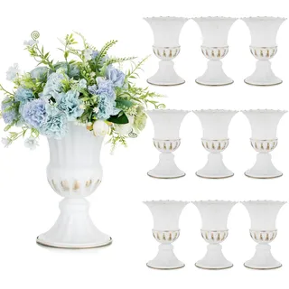 Sziqiqi Vase Weiß Metal für Hochzeit: 23cm Hoch Kleine Urne Vasen für Tischdeko - Blumentopf Goldene Set of 10 - Vintage Blumenvase für Party Taufe Valentinstag