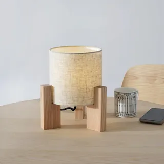 ouglres Nachttischlampe aus Holz,Lampenschirm aus Leinen In Weiß,Drahtgebundene Schalter,E27 Sockel Tischlampe,Moderne beige Tischlampe Im Vintage-Stil Für Wohnzimmer Und Schlafzimmer