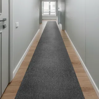 Wecon Home Buhai Läufer, 80 x 280 cm, grau | ultraflacher Türvorleger 5mm, rutschfest, saugstark & wetterfest Teppichläufer für Flur, Küche, Balkon, robust & modern