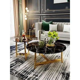 Couch Tisch Glas Sofa Rund Beistell Runde Tische Metall Italien Möbel Designer - Schwarz