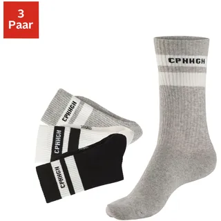 Copenhagen Studios Tennissocken Packung, 3 Paar tlg. mit Streifendesign und Vollfrottee, 1x schwarz, 1x sanftes weiß, 1x grau meliert