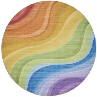 benuta Teppich George waschbar ø 120 cm rund , Multicolor, Lila , Kunststoff , Abstrakt , Rund , 120x120 cm , Oeko-Tex® Standard 100 , in verschiedenen Größen erhältlich, rutschfeste Unterfläche, waschbar , Teppiche und Böden, Teppiche