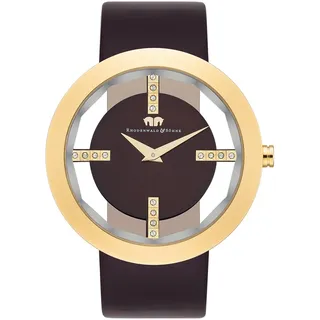 Rhodenwald & Söhne Lucrezia Damenuhr Edelstahl Gold 3 ATM verziert mit Kristallen Lederarmband Braun - Fashion-Uhr Frauen Skeletonoptik