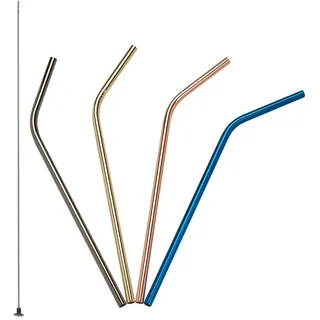 Lurch 240992 Edelstahl Trinkhalme gebogen, 21,5 cm Länge, 4 er Set mit Reinigungsbürste