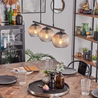 HOFSTEIN Hängeleuchte Koyoto, 3-flammige Hängelampe aus Metall/Riffelglas in Schwarz/Bernstein/Klar, Vintage-Design (Ø 15cm), E14, Pendelleuchte verstellbar bis 106,5cm, Esszimmer, Wohnzimmer, Küche