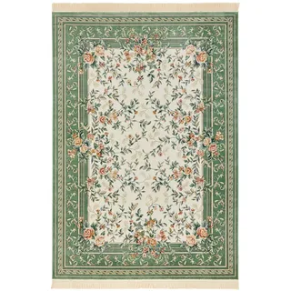 HANSE HOME Nouristan Naveh Orient Teppich – Wohnzimmerteppich Orientalisch Kurzflor mit Fransen Vintage Orientalischer Samt-Teppich für Esszimmer, Wohnzimmer, Schlafzimmer – Creme Grün, 135x195cm