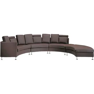 Beliani Sofa mit Ottomane Braun Echtleder 7-Sitzer U-Förmig Halbrund Verstellbare Kopfstützen Wohnlandschaft Ecksofa Modulsofa Modern Wohnzimmer - Braun/Silber