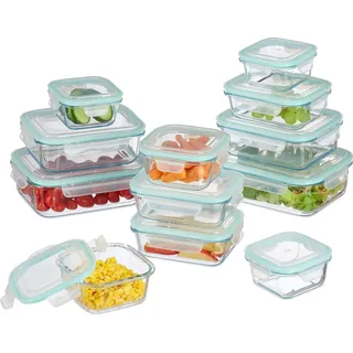 Relaxdays Frischhaltedosen-Set 6,5/7,5/8,0 cm hoch transparent 3x 0,3/2x 0,4/3x 0,5/2x 1,0/2x 1,4 l