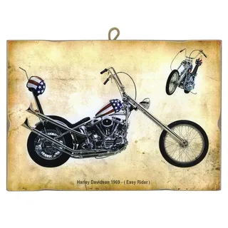 KUSTOM ART Bild im Vintage-Stil Harley Davidson (Easy Rider) 1969 aus der Kollektion, Druck auf Holz, Geschenkidee