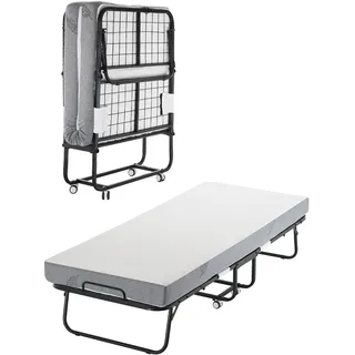 VEVOR Rollbett Klappbett mit 12,5 cm Matratze, faltbares Einzelbett mit Memory Foam-Matratze (190 x 81 cm), 136,1 kg belastbares Gästebett für Erwachsene, Metallbett für Schlafzimmer Wohnzimmer