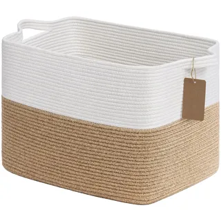 TIMEYARD 50L Aufbewahrungskorb Baumwollseil Geflochten 46x36x30cm Jute Weiß | Dekorativer Korb für Decken, Spielzeug und Textilien. Natürlicher Stil für Wohnzimmer, Schlafzimmer und Kinderzimmer