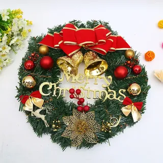 Weihnachtskranz für Tür, 30cm Türkranz Weihnachten, Weihnachtsdeko Türkranz mit Schleife, Kugel, Blumen, Tannengirlande für Tür Fenster Ornament, 80% Kunststoff, A