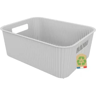 SUNDIS Vibes, Aufbewahrungskorb aus Kunststoff mit Griffen, 10L, Elfenbeinweiß, stapelbar, ideal für kleine Gegenstände und Accessoires im Bad, Schlafzimmer, in der Küche oder im Büro