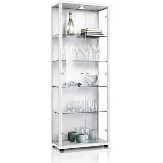 K-Möbel Vitrine 33/67/176 cm mit LED & 4 höhenverstellbaren Glasböden , Weiß , Holzwerkstoff , Rechteckig , 67x176x33 cm , Esszimmer, Vitrinen, Vitrinenschränke