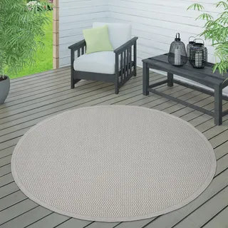 Outdoor Teppich wetterfest Garten & Terrasse flachgewebt Uni Sisaloptik robust Grösse 160 cm Rund - Beige