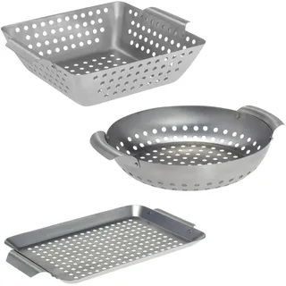 bremermann Grillkörbe 3er Set Edelstahl Grillpfanne Grillplatte Grillkorb