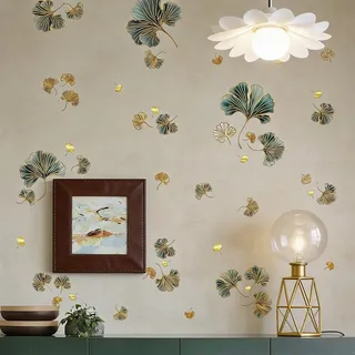 BKEPDY 3 Stück Wandtattoo Ginkgoblatt Design Künstlerisch Wandsticker Kreativ Wand Tattoo Exquisit und Glänzend für Schlafzimmer Wohnzimmer Wände Türen Fenster