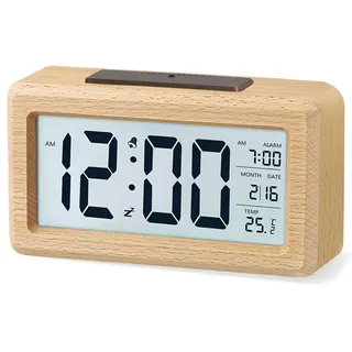 aboveClock Wecker Digital, Holz mit Sensore Moduls, Tischuhr mit Großer Anzeige, Datum, Teperatur Anzeige, Nachtlicht, Digital Uhr mit Snooze Moduls (Batterie Nicht Enthalten)