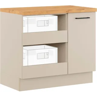 IMPULS KÜCHEN Mehrzweckschrank-Set "Warschau" Unterschrank mit Abfallsammler und Unterschrank für Getränkekisten, 4 Stk. tlg., kieselgrau mit vintage eiche, nachbildung