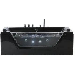 BELIANI Whirlpool-Badewanne Schwarz 160 x 76 cm Sanitäracryl LED Beleuchtung  Modern - Schwarz, Silber