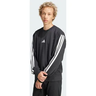 adidas Men's Essential Three Stripes French Terry Sweatshirt, Black/White, XS